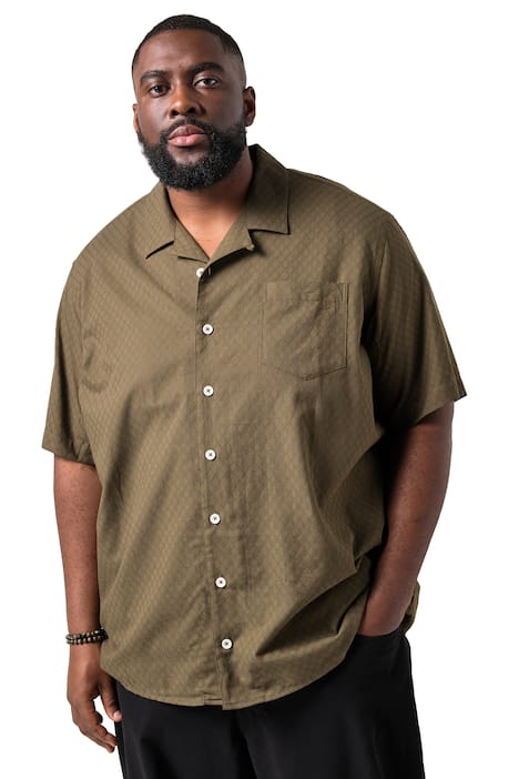 Košile STHUGE, krátké rukávy, Cuba límeček, strukturovaná, hranatý střih, do 8XL