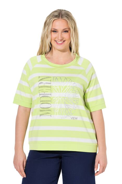 Tričko, proužky, motiv citrusů, kulatý výstřih, polo rukávy