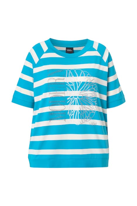 Tričko, proužky, motiv citrusů, kulatý výstřih, polo rukávy