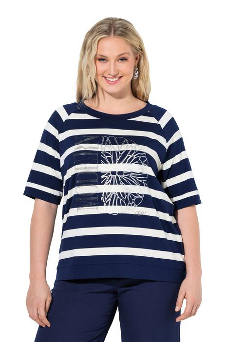 Tričko, proužky, motiv citrusů, kulatý výstřih, polo rukávy