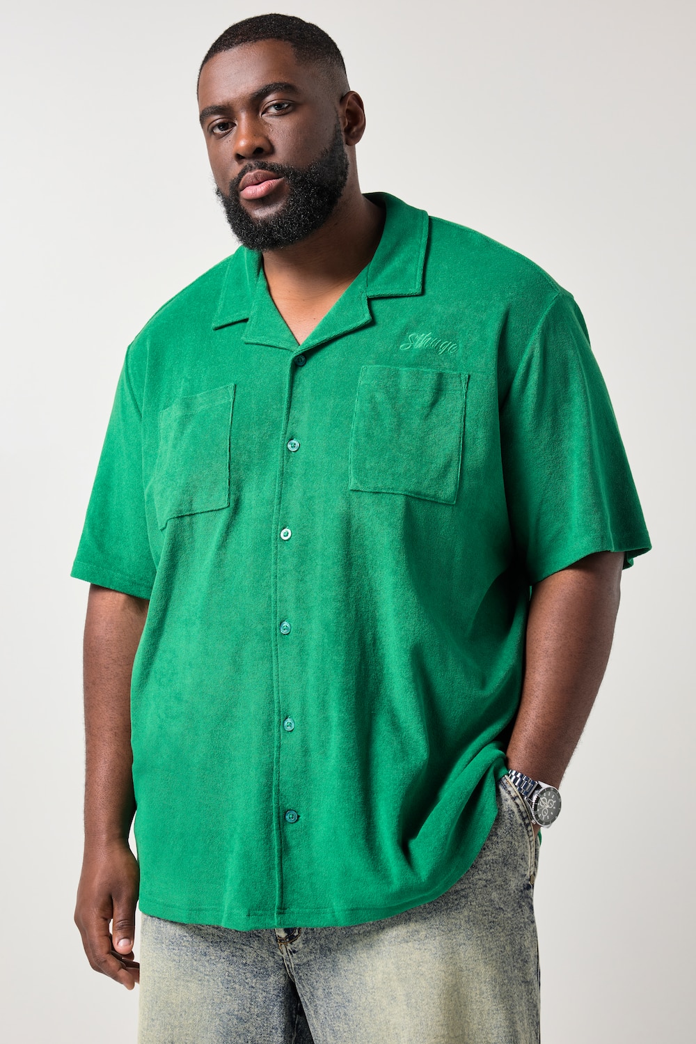 STHUGE Hemd, Halbarm, Kuba-Kragen, Frottee, kastiger Fit, bis 8 XL