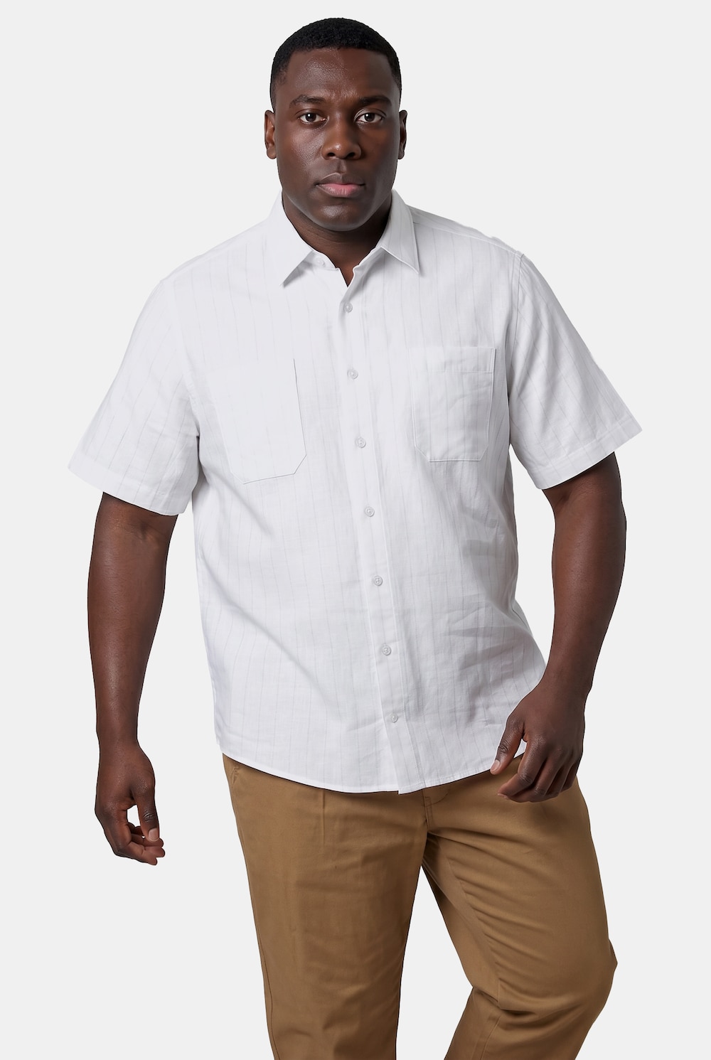 Leinenmix-Streifenhemd, Halbarm, Boxy Fit, Kentkragen, bis 8 XL