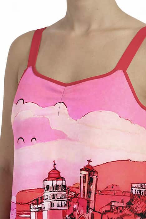 Kleid, Urlaubsmotiv, A-Linie, V-Ausschnitt, ärmellos