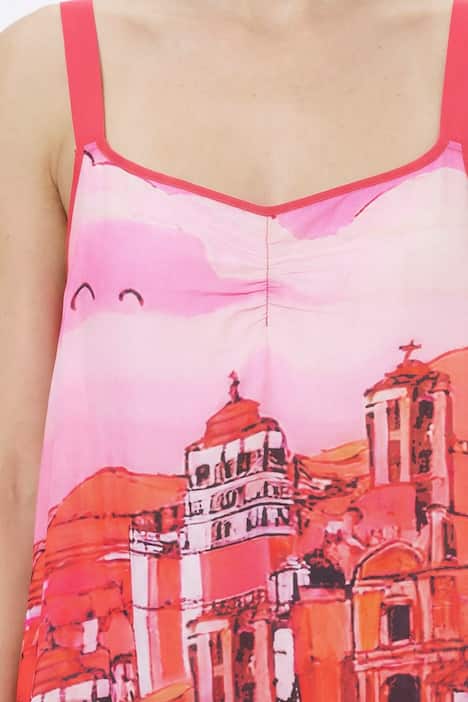 Kleid, Urlaubsmotiv, A-Linie, V-Ausschnitt, ärmellos