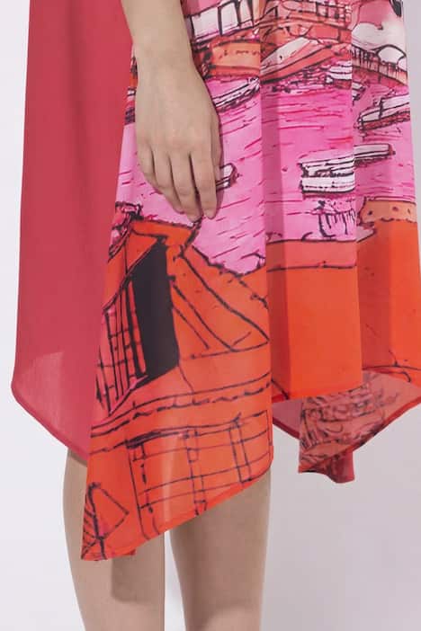 Kleid, Urlaubsmotiv, A-Linie, V-Ausschnitt, ärmellos