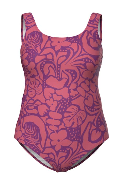 Plavky, květinový vzor, bez vycpávek, kulatý výstřih