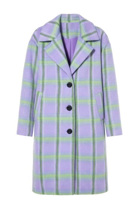 Kostkovaný kabát, oversize, klopový límec, dlouhé rukávy