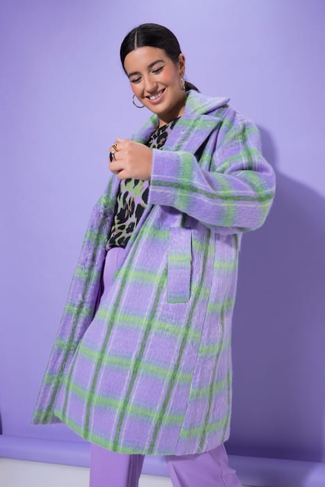 Karo-Mantel, oversized, Reverskragen, Langarm