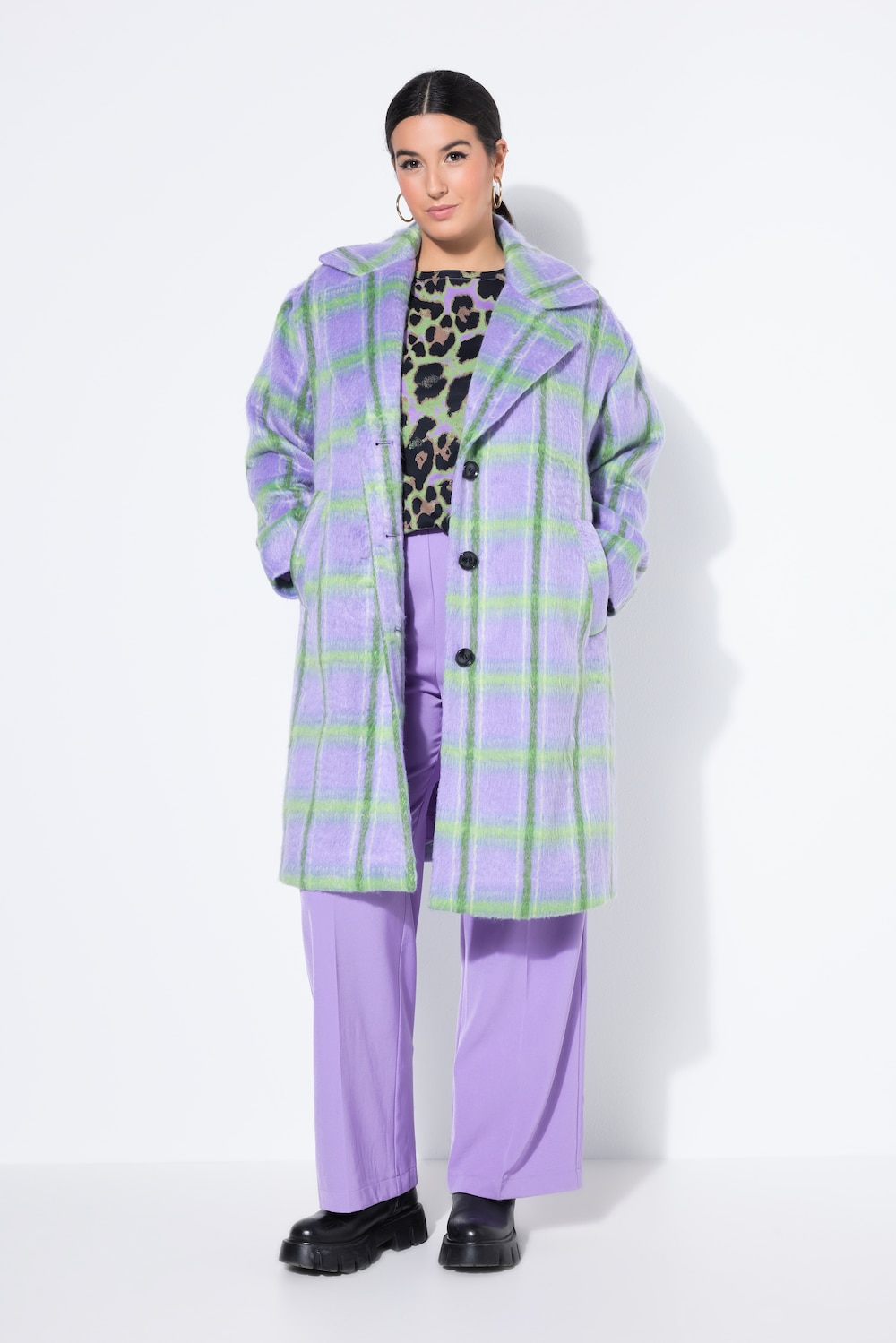 Große Größen Karo-Mantel, Damen, lila, Größe: 42/44, Polyester, Studio Untold