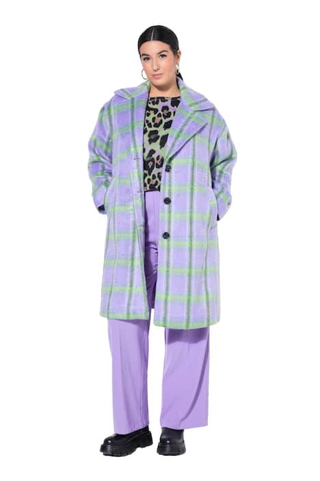 Kostkovaný kabát, oversize, klopový límec, dlouhé rukávy