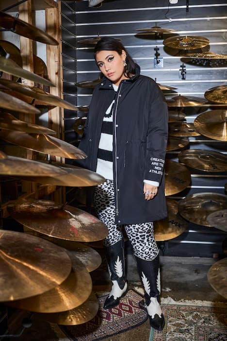 Parka, A-facon og statement-broderi, hætte