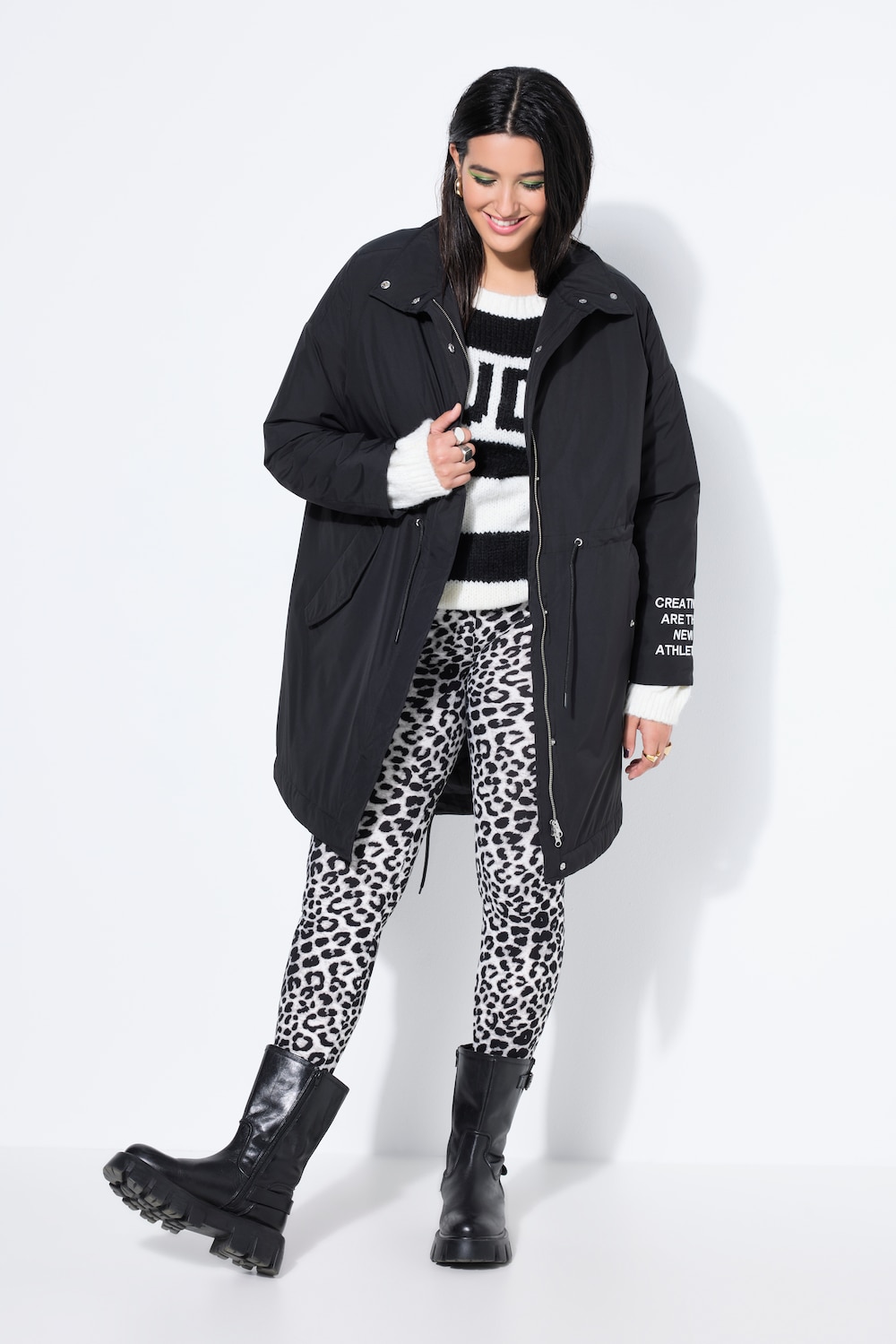 Parka, A-Linie, Statement-Stickerei, Kapuze