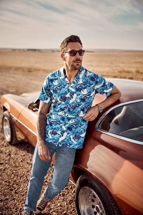 JP 1880 Jerseyhemd, Halbarm, Cuba-Kragen, Alloverprint, Cuba Fit, bis 8 XL