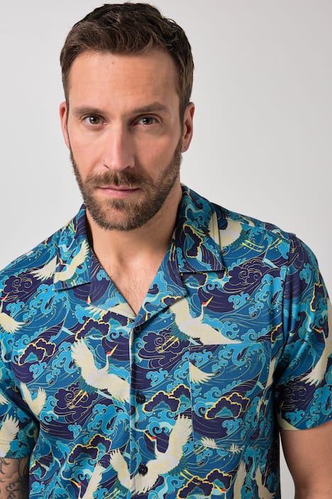 JP1880 jersey overhemd, korte mouwen, Cubaanse kraag, all-over print, Cuba-fit, tot 8XL