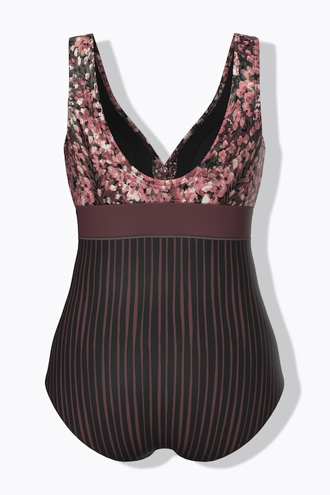 Maillot de bain avec bonnets souples, rayures/bande fantaisie, matière recyclée