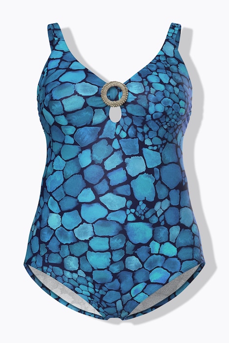 Badeanzug, Wassermuster, Softcups, Zierring, recycelt