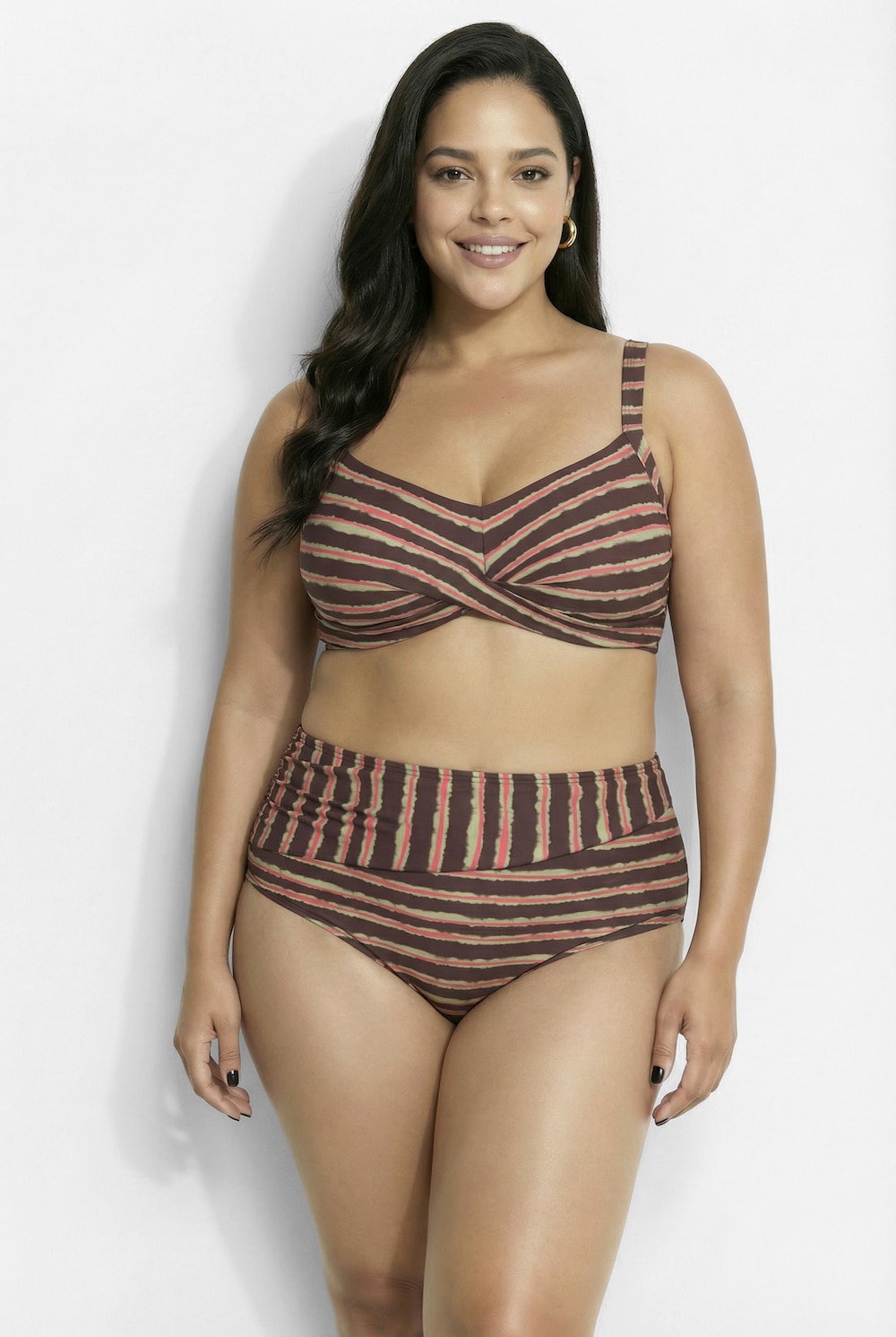 Bikini, Streifenmix, drapiert, Softcups, recycelt