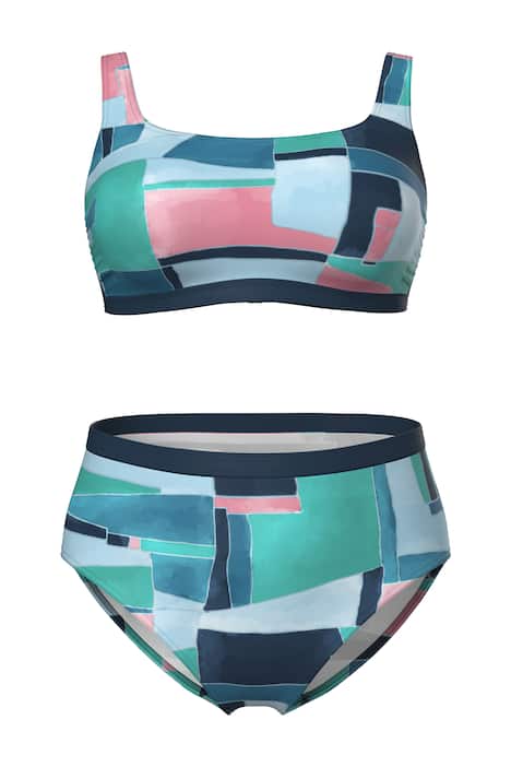 Bikiny, grafický potisk, měkké košíčky, nastavitelná ramínka podprsenky