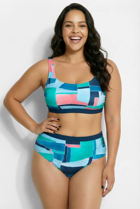 Bikini, grafischer Druck, Softcups, Träger verstellbar