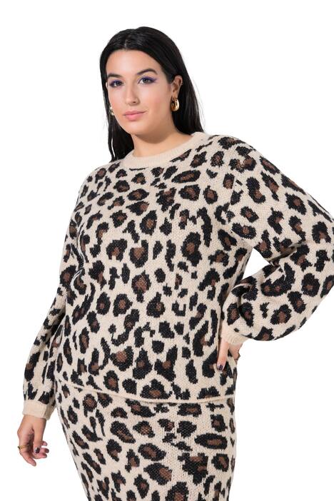 Svetr, Boxy střih, leopardí vzor, dlouhé balónové rukávy
