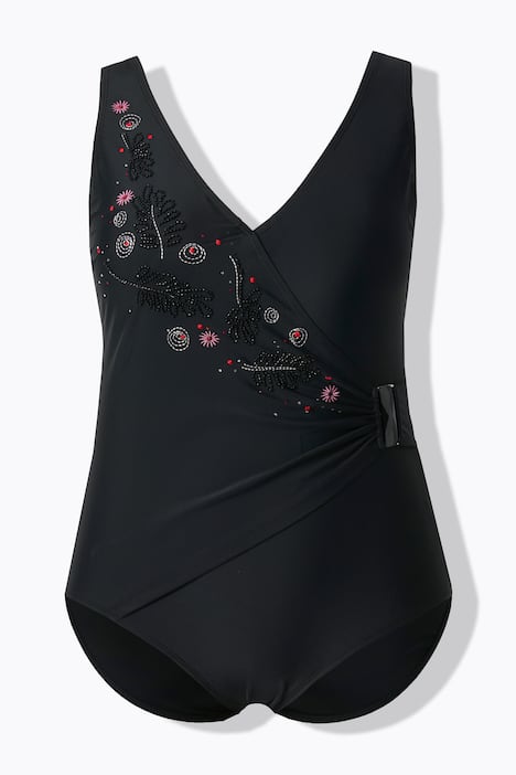 Badeanzug, Wickeleffekt, Softcups, Zierschnalle