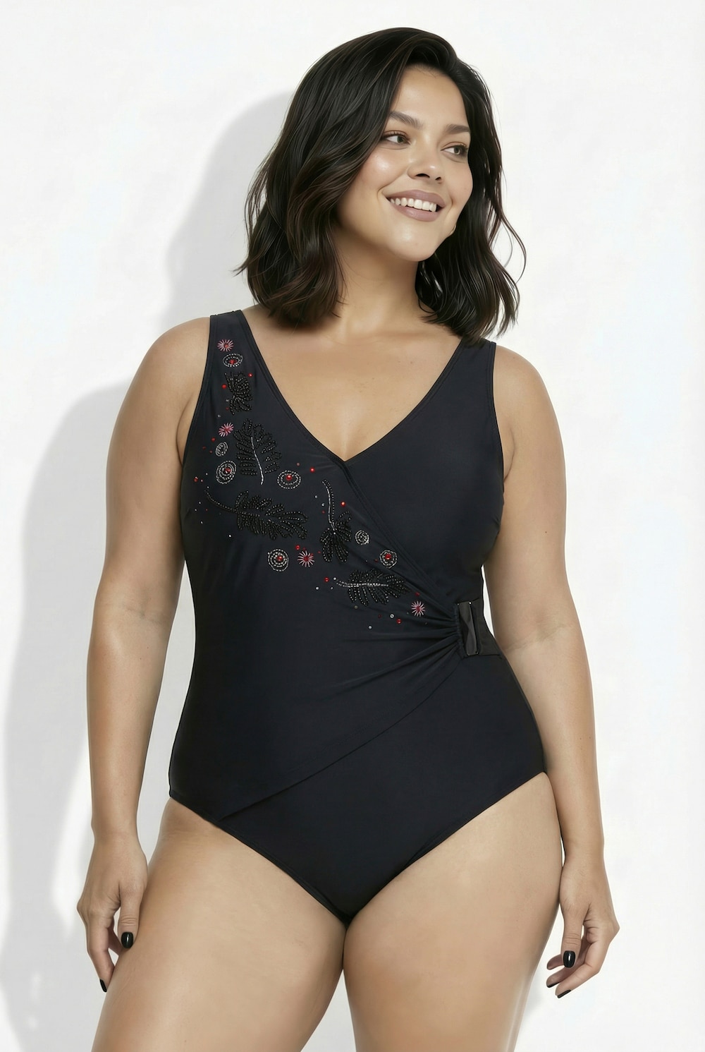 Badeanzug, Wickeleffekt, Softcups, Zierschnalle