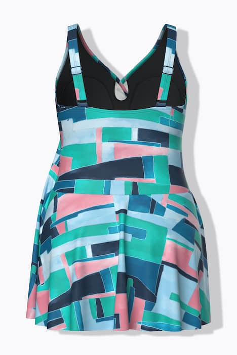 Badekleid, grafischer Druck, Softcups, Wickeloptik