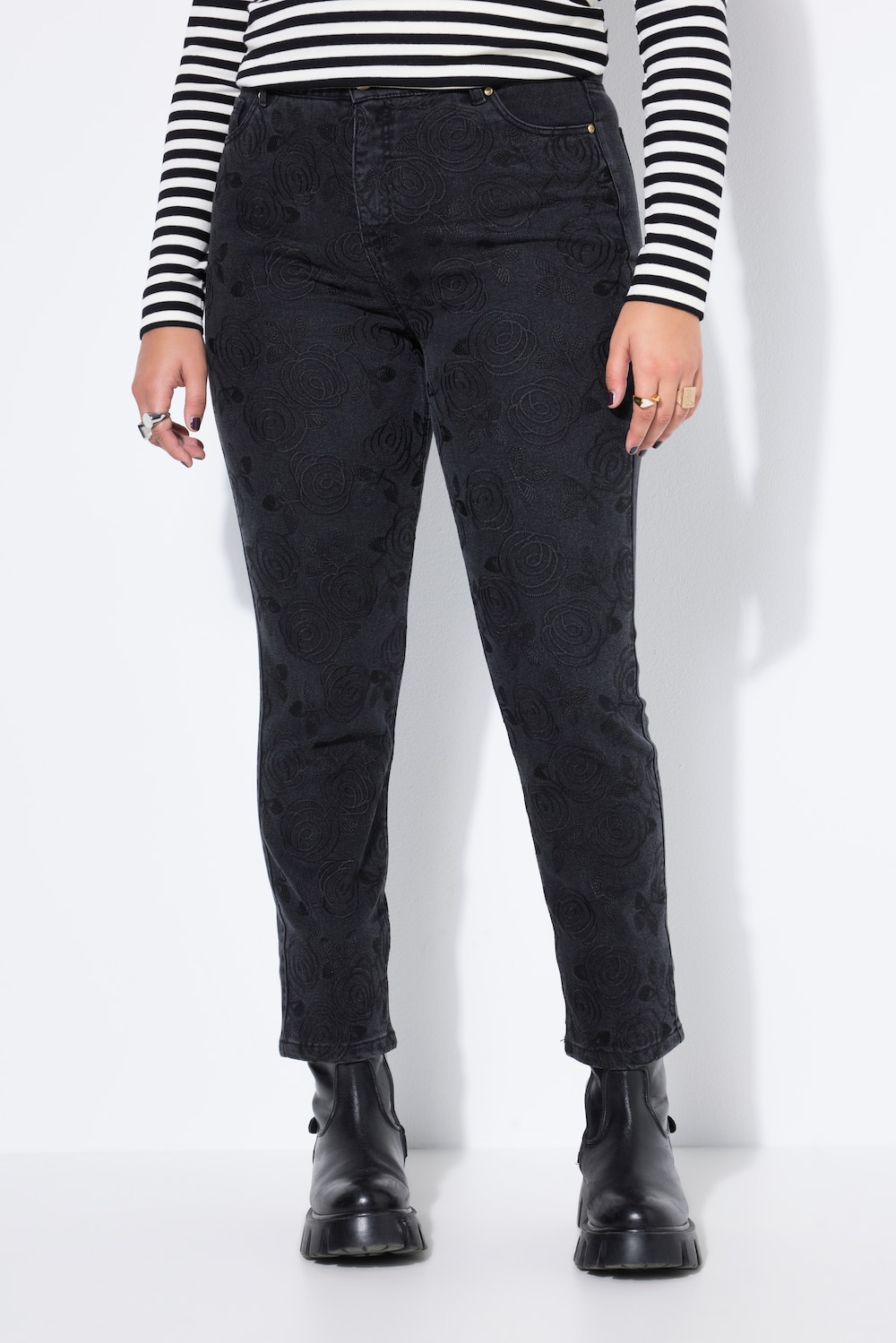 Große Größen Mom-Jeans, Damen, schwarz, Größe: 48, Baumwolle/Polyester, Studio Untold