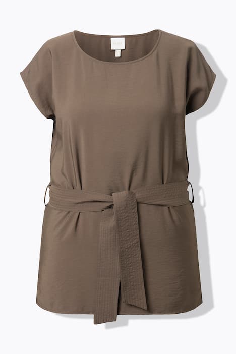 Tunika, Bindegürtel, Boxy, Rundhals, Halbarm