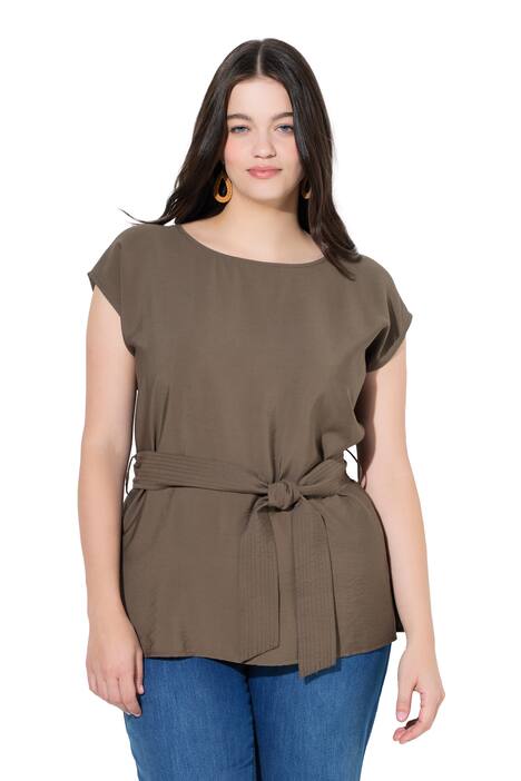 Tunika, vázací pásek, Boxy střih, kulatý výstřih, krátké rukávy