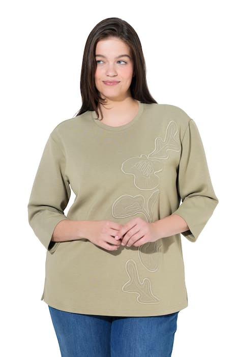 Mikina, aplikace květů, kulatý výstřih, 3/4 rukávy