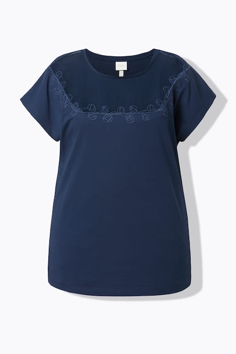 T-shirt, gehaakt inzetstuk, ronde hals, korte mouwen, biologisch katoen