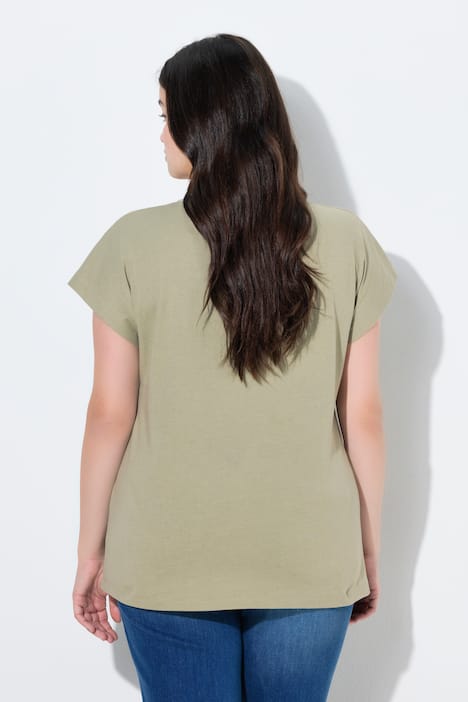 T-shirt, gehaakt inzetstuk, ronde hals, korte mouwen, biologisch katoen