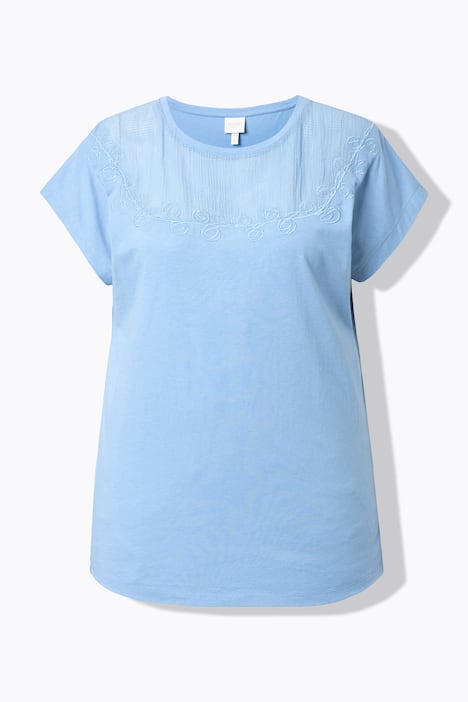 T-shirt, gehaakt inzetstuk, ronde hals, korte mouwen, biologisch katoen