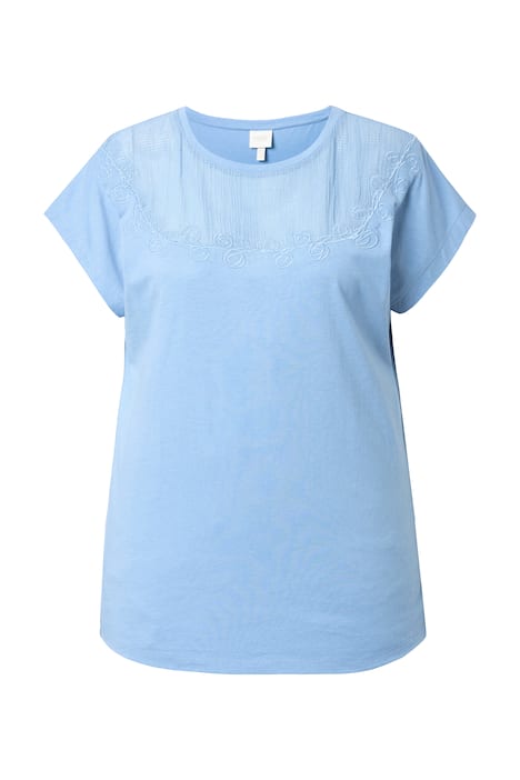 Tričko, háčkovaná vsadka, kulatý výstřih, krátké rukávy, biobavlna