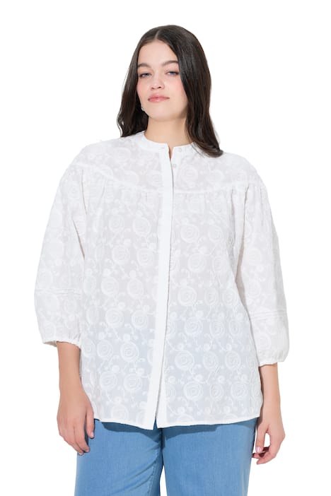 Halenka, výšivka, kulatý výstřih, 3/4 rukávy, biobavlna