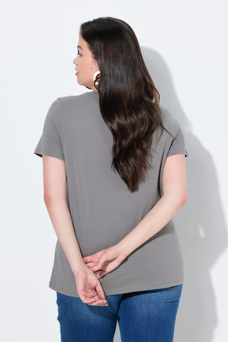 T-shirt, gehaakte bloemen, ronde hals, korte mouwen, biologisch katoen