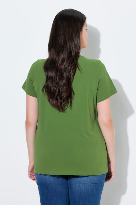 T-shirt, gehaakte bloemen, ronde hals, korte mouwen, biologisch katoen