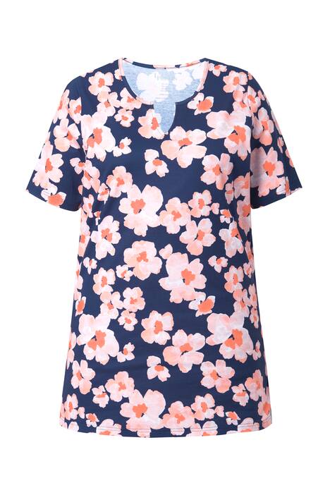 Dlouhé tričko, květy, A střih, tunikový výstřih, krátké rukávy