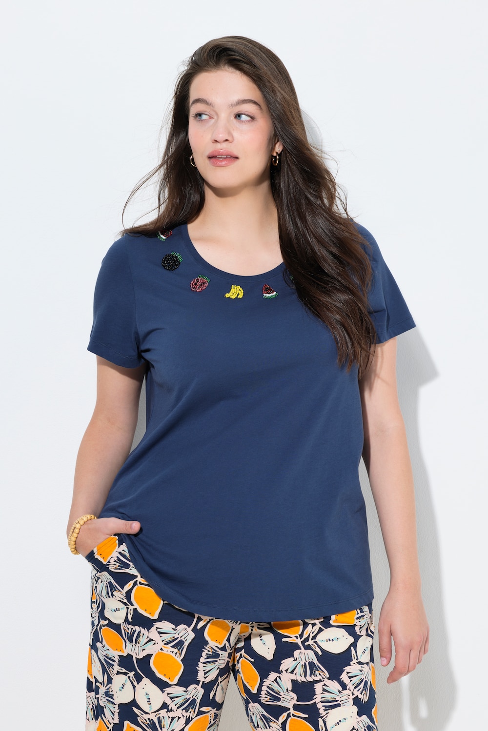 T-shirt, fruit van sierkraaltjes, ronde hals, korte mouwen, biologisch katoen