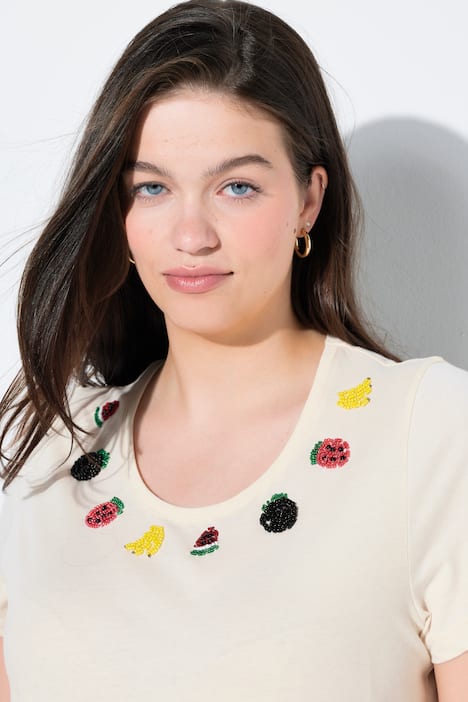 T-shirt, fruit van sierkraaltjes, ronde hals, korte mouwen, biologisch katoen