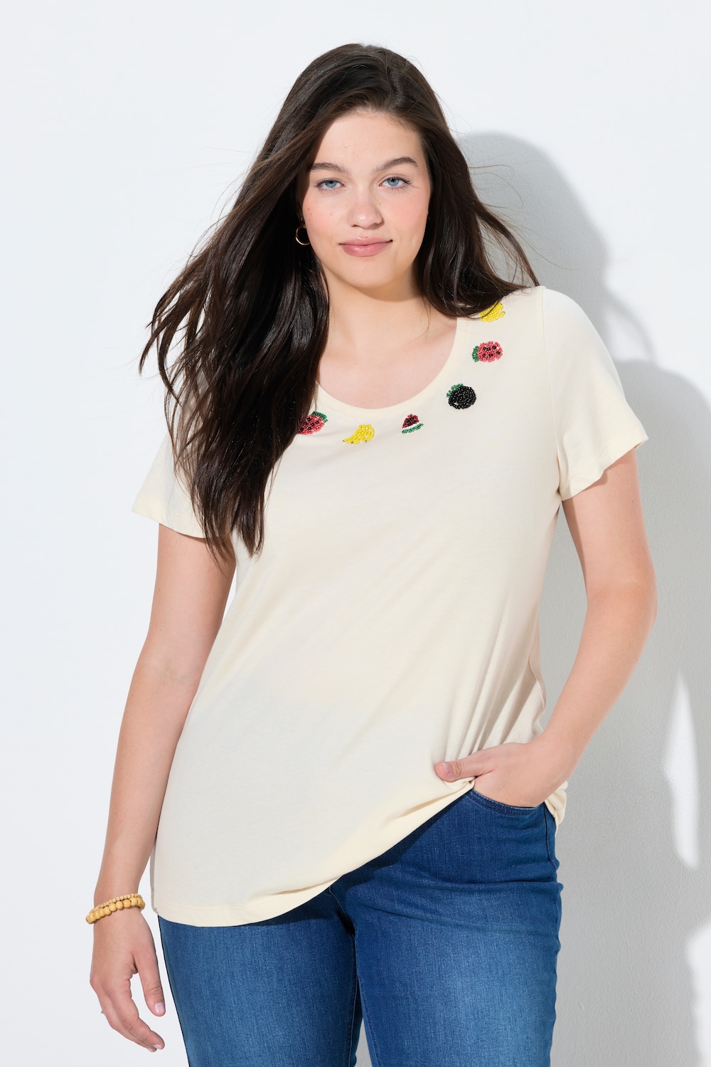 T-shirt, fruit van sierkraaltjes, ronde hals, korte mouwen, biologisch katoen