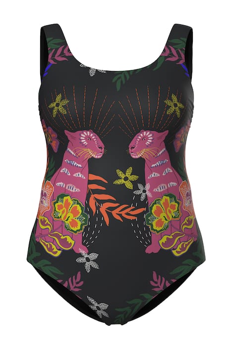 Plavky, kočky, bez vycpávek, kulatý výstřih