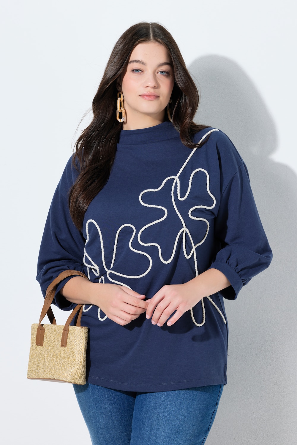 Sweatshirt, Kordel, Stehkragen, 3/4-Arm, Biobaumwolle