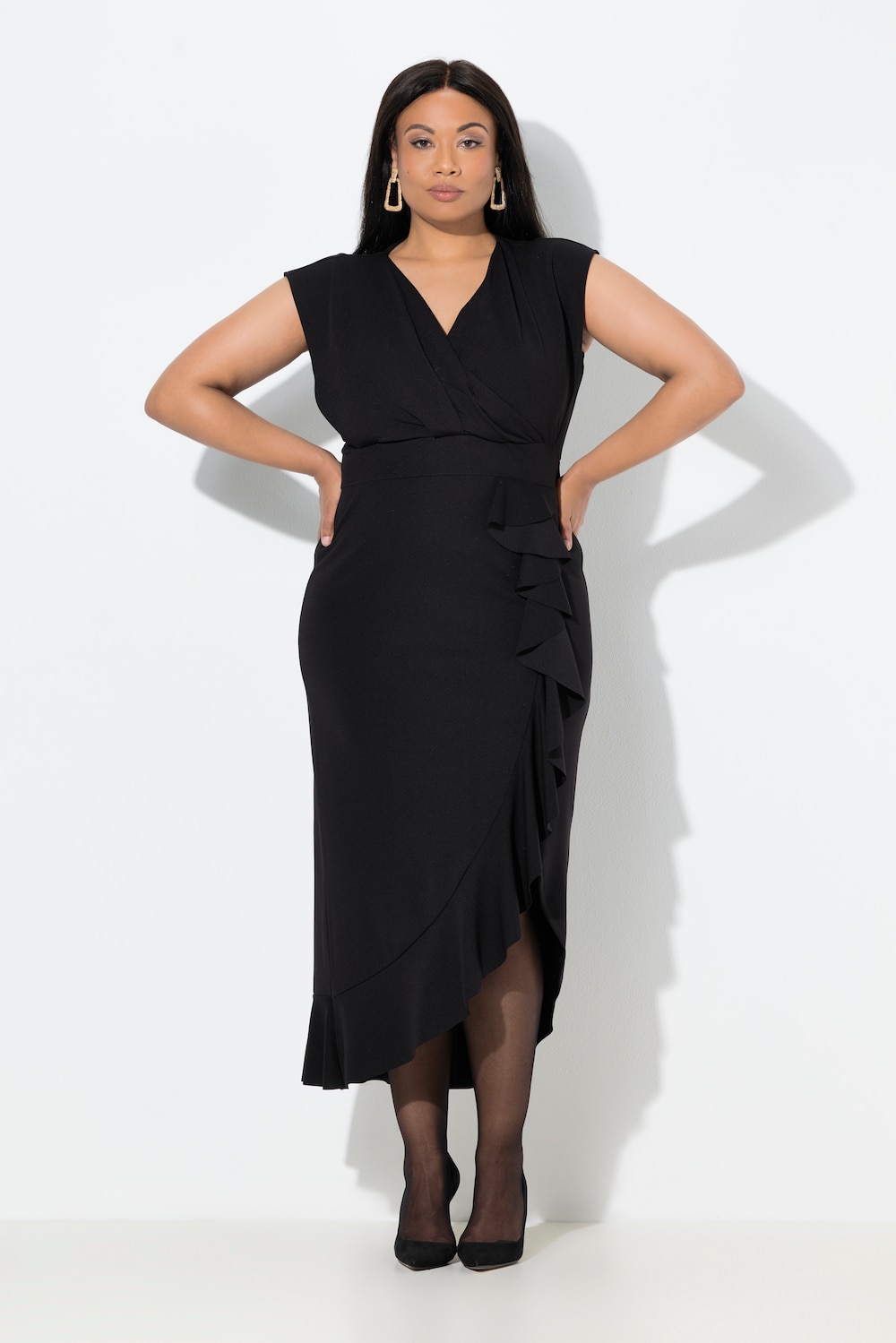 Thumbnail - Große Größen Jersey-Maxikleid, Damen, schwarz, Größe: 54, Polyester, Ulla Popken