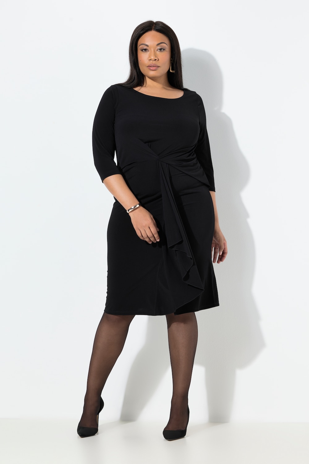Midikleid, Drapierung, Rundhals, ärmellos