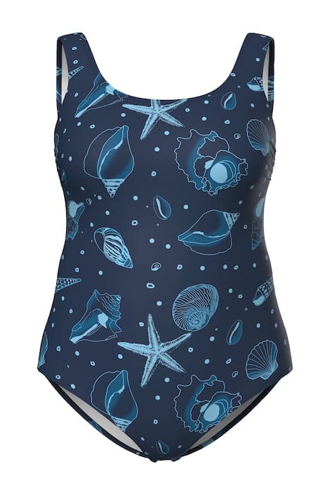 Plavky, vzor mušlí, bez měkkých košů, kulatý výstřih