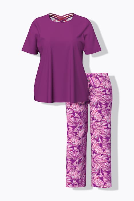 Pyjama, Zierbänder, Rundhals, Halbarm