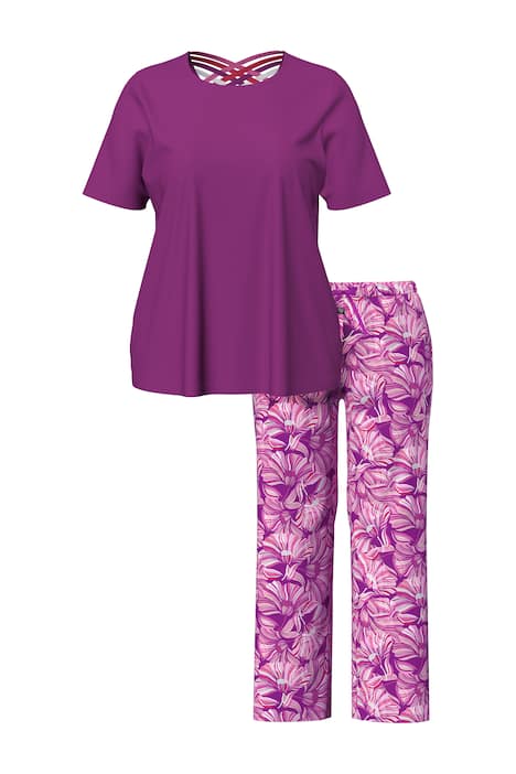 Pyžamo, ozdobné pásky, kulatý výstřih, polo rukávy