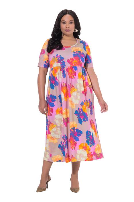 Maxi šaty, květy, A střih, kulatý výstřih, krátké rukávy, kapsy